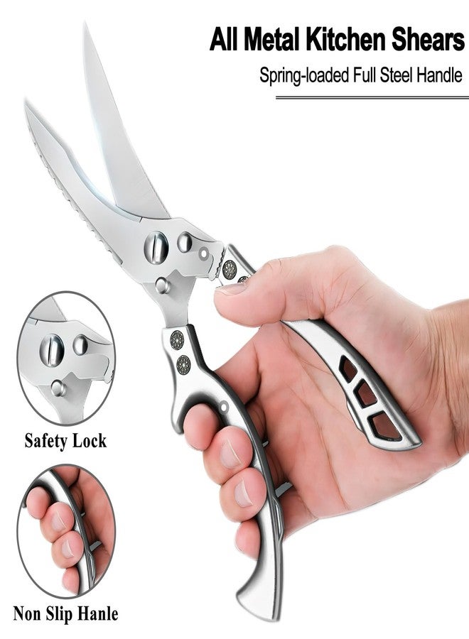 Zicolu Poultry Shears Heavy Duty Professional, Multipurpose Kitchen Shears with Sheath, Spring-Loaded Stainless Steel Chef Scissors Cutting Bone, Chicken, Fish, Food, Meat, Full Steel Handle Silver - Image 3